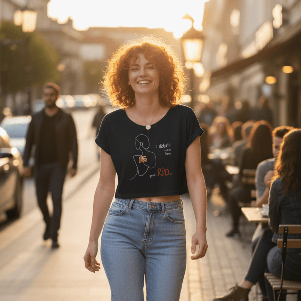 No Shit Shirts - Crop Shirt (Frontprint Large): I didn’t come from your rib. - Body & Autonomy & Sexism - basic