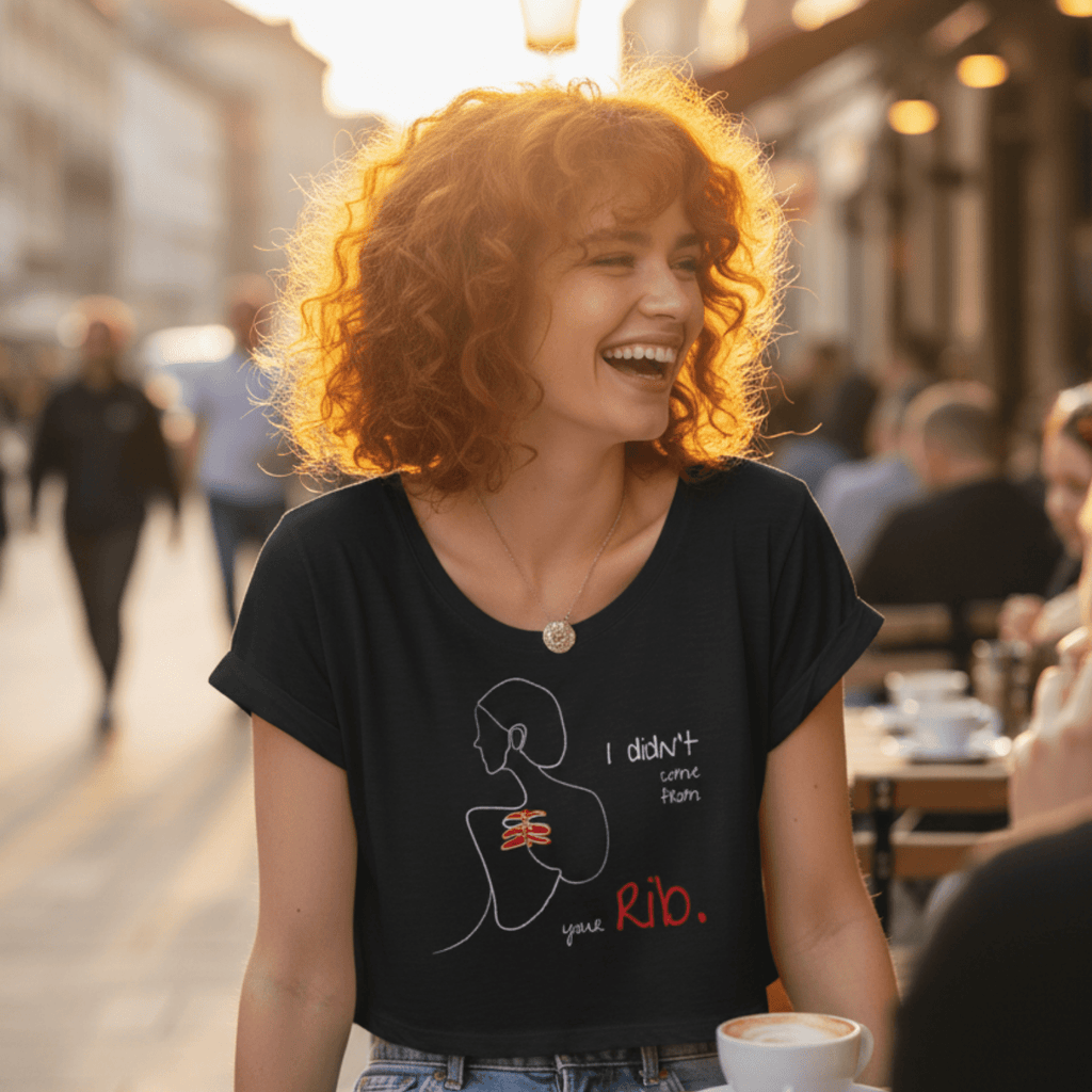 No Shit Shirts - Crop Shirt (Frontprint Large): I didn’t come from your rib. - Body & Autonomy & Sexism - basic