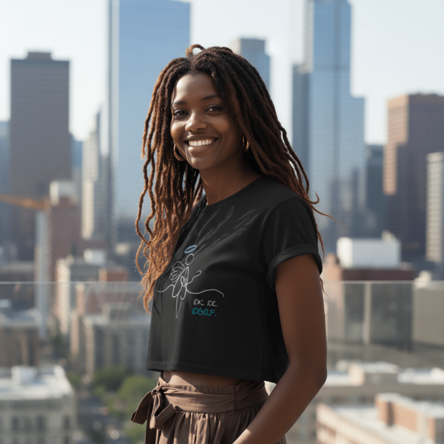 No Shit Shirts - Crop Shirt (Frontprint Large): IDK. IDC. IDGAF. - Crop Shirts - basic