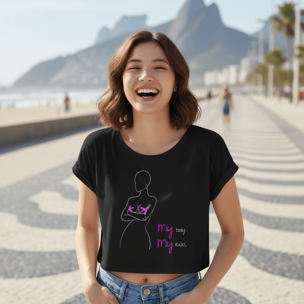 No Shit Shirts - Crop Shirt (Frontprint Large): My Body, My Rules - Body & Autonomy & Sexism - basic