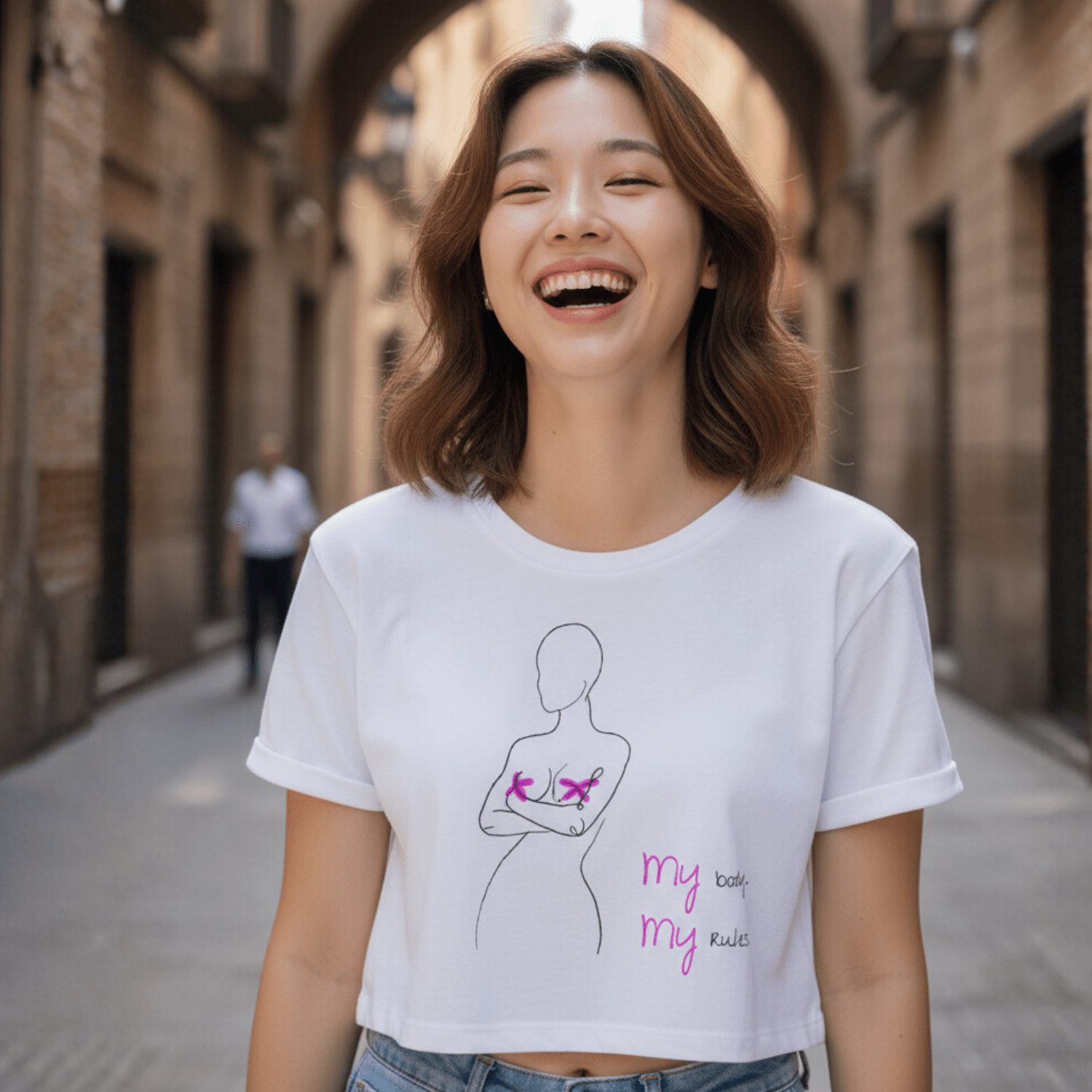 No Shit Shirts - Crop Shirt (Frontprint Large): My Body, My Rules - Body & Autonomy & Sexism - basic