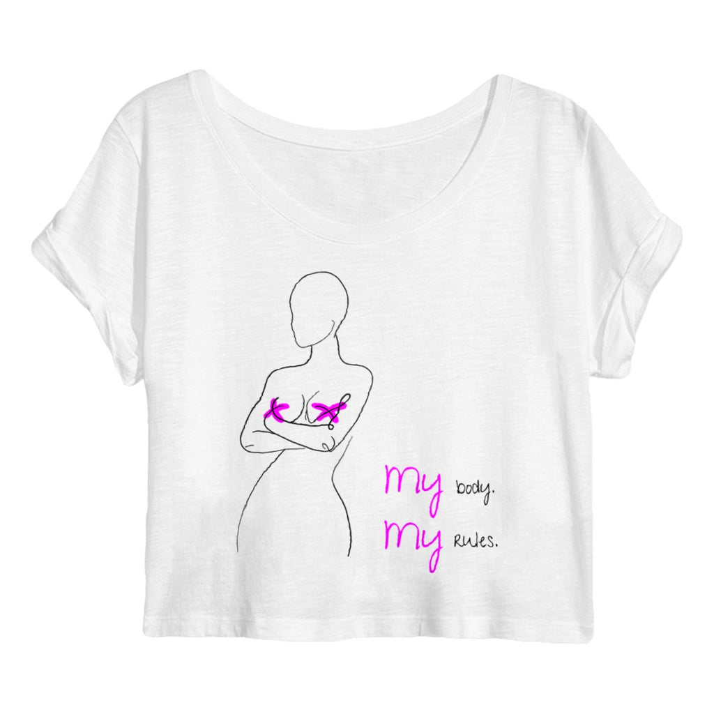 No Shit Shirts - Crop Shirt (Frontprint Large): My Body, My Rules - Body & Autonomy & Sexism - basic