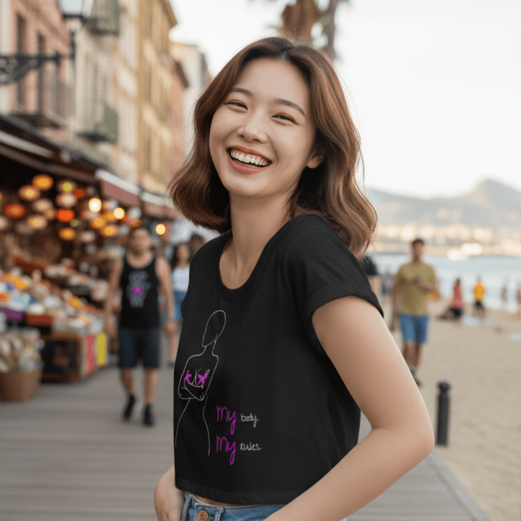 No Shit Shirts - Crop Shirt (Frontprint Large): My Body, My Rules - Body & Autonomy & Sexism - basic