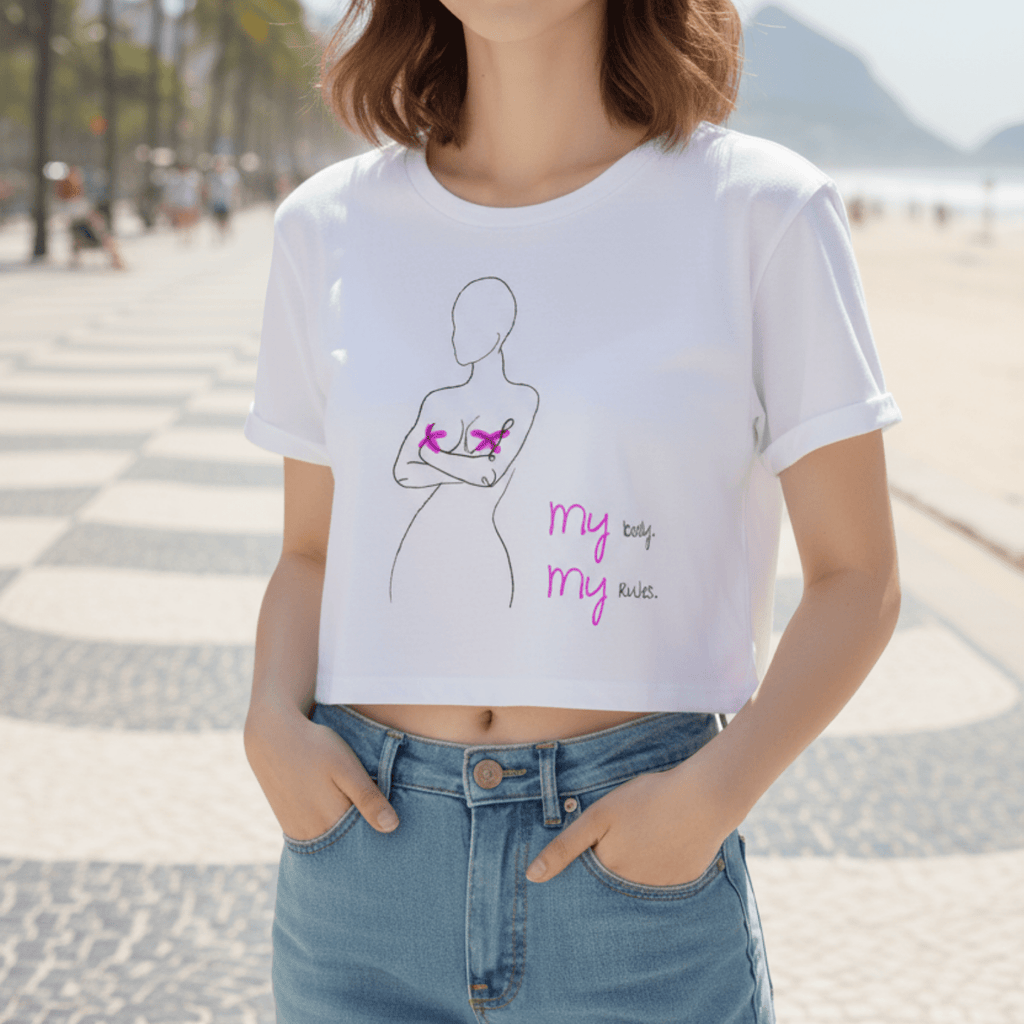 No Shit Shirts - Crop Shirt (Frontprint Large): My Body, My Rules - Body & Autonomy & Sexism - basic