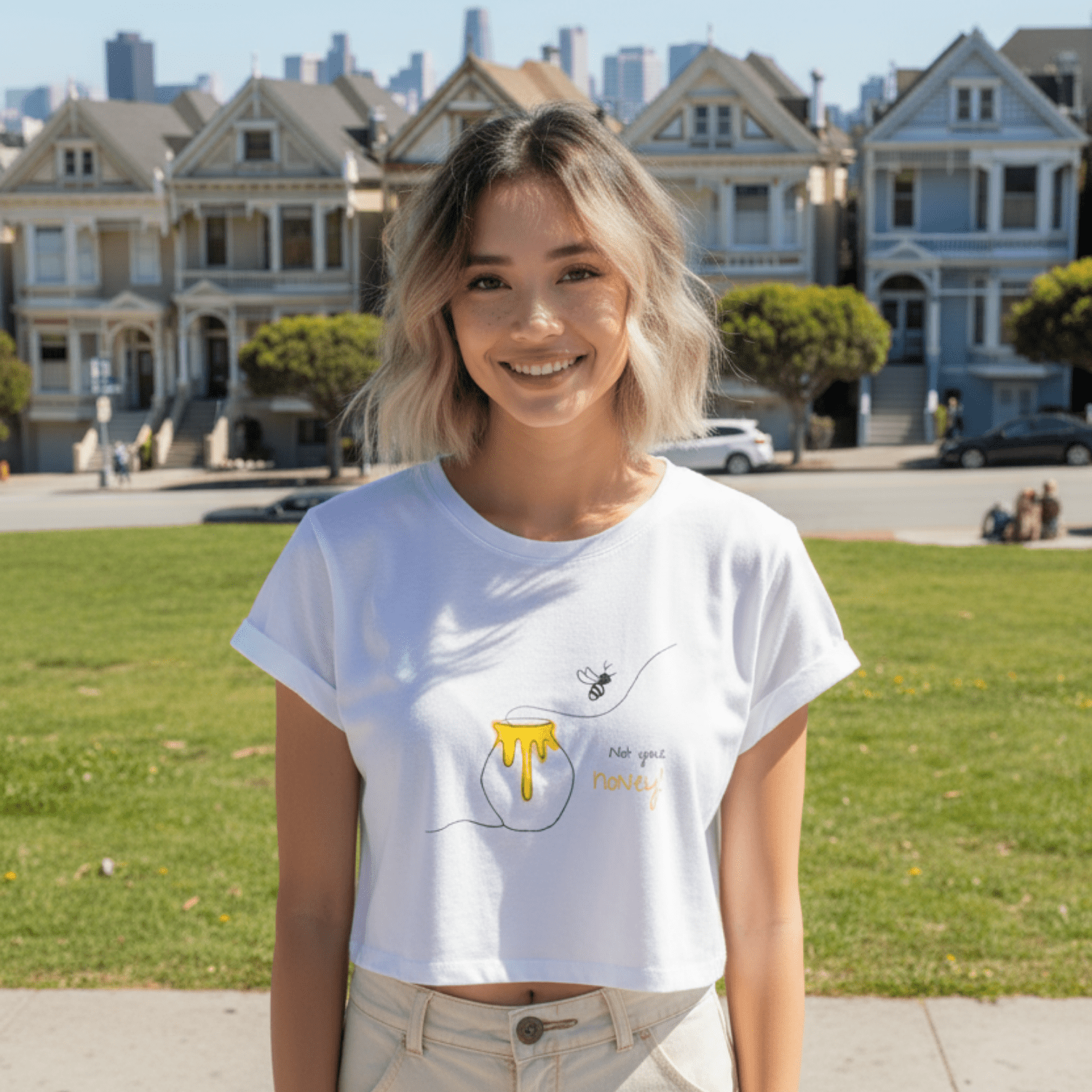 No Shit Shirts - Crop Shirt (Frontprint Large): Not your honey - Body & Autonomy & Sexism - basic