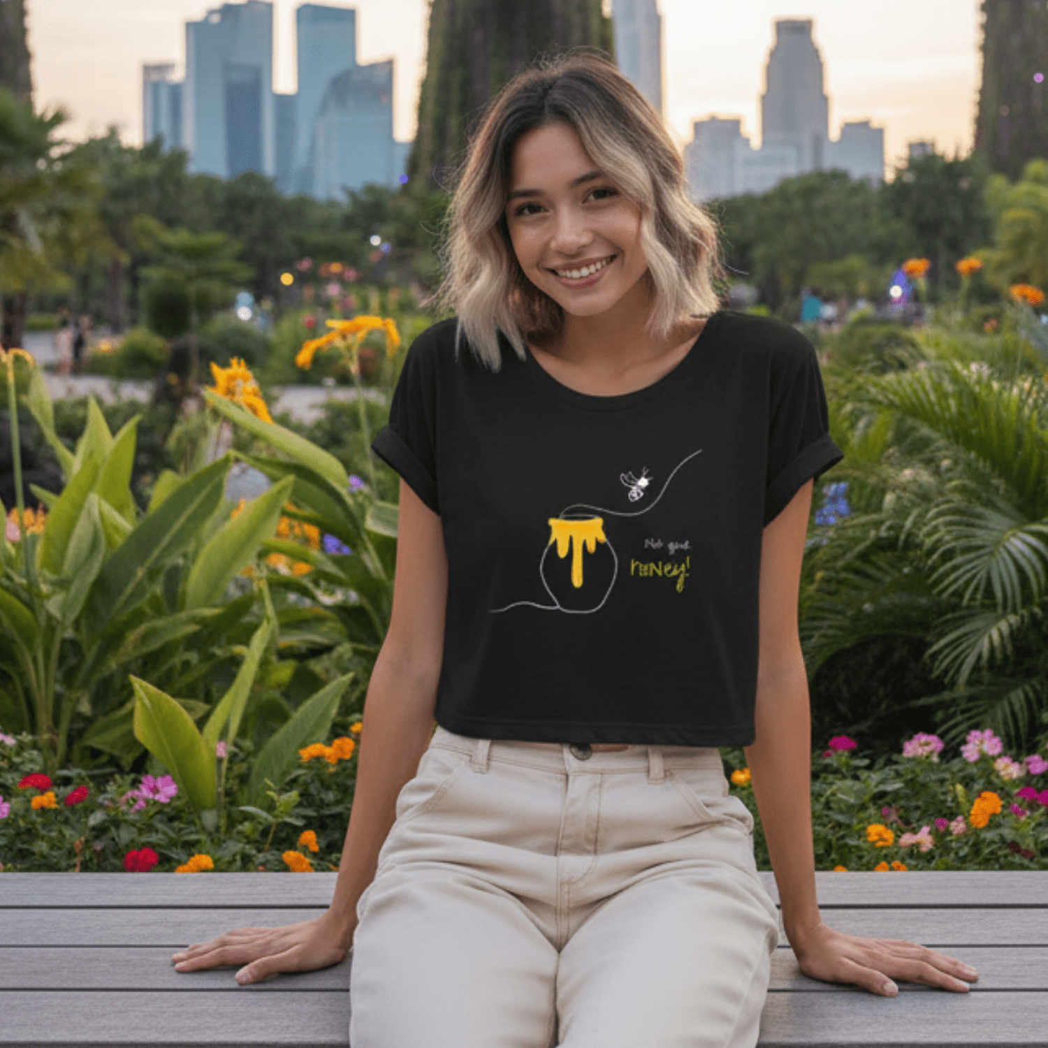 No Shit Shirts - Crop Shirt (Frontprint Large): Not your honey - Body & Autonomy & Sexism - basic