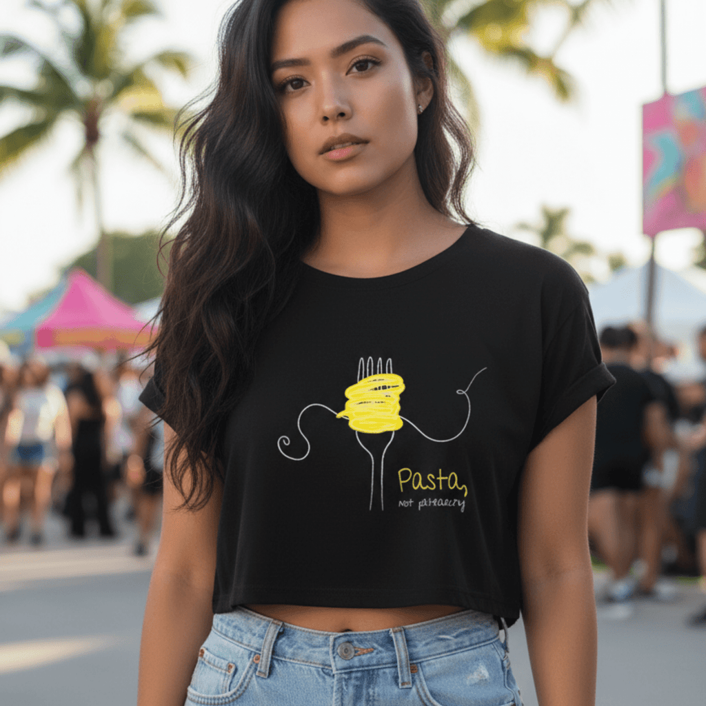 No Shit Shirts - Crop Shirt (Frontprint Large): Pasta, not patriarchy - Crop Shirts - basic
