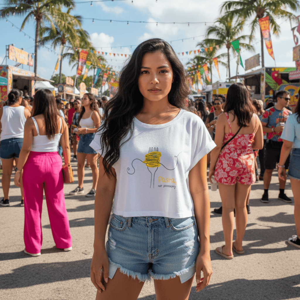 No Shit Shirts - Crop Shirt (Frontprint Large): Pasta, not patriarchy - Crop Shirts - basic