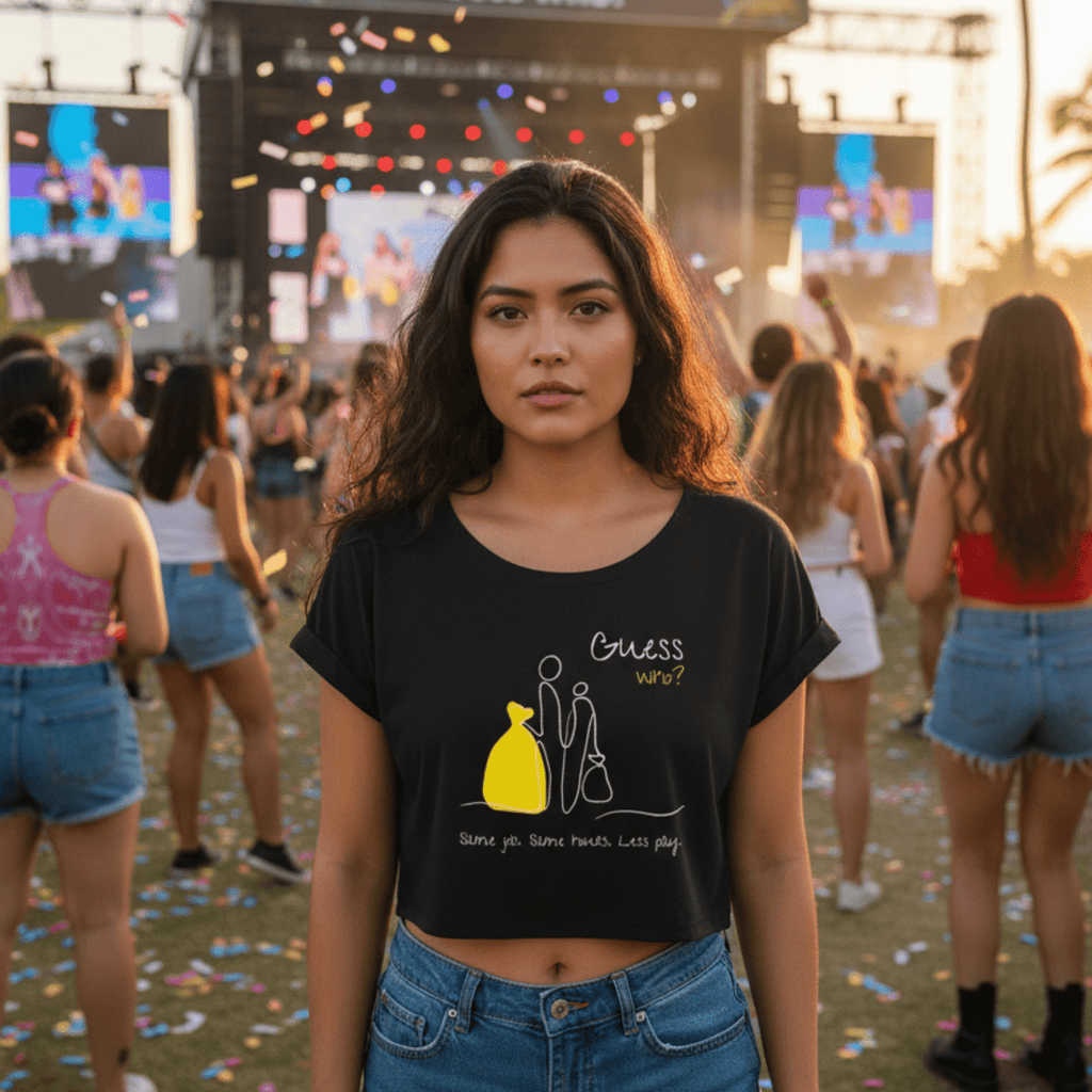 No Shit Shirts - Crop Shirt (Frontprint Large): Same job. Same hours. Less pay. Guess who? - Crop Shirts - basic