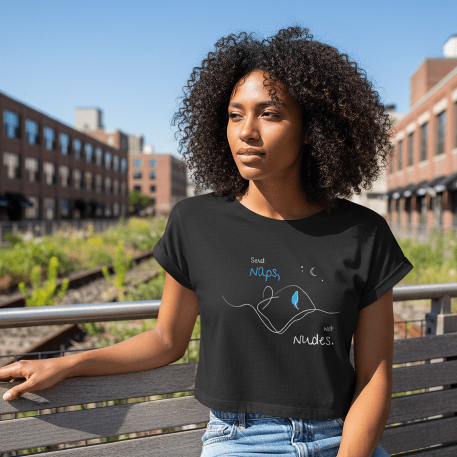 No Shit Shirts - Crop Shirt (Frontprint Large): Send Naps, Not Nudes - Body & Autonomy & Sexism - basic