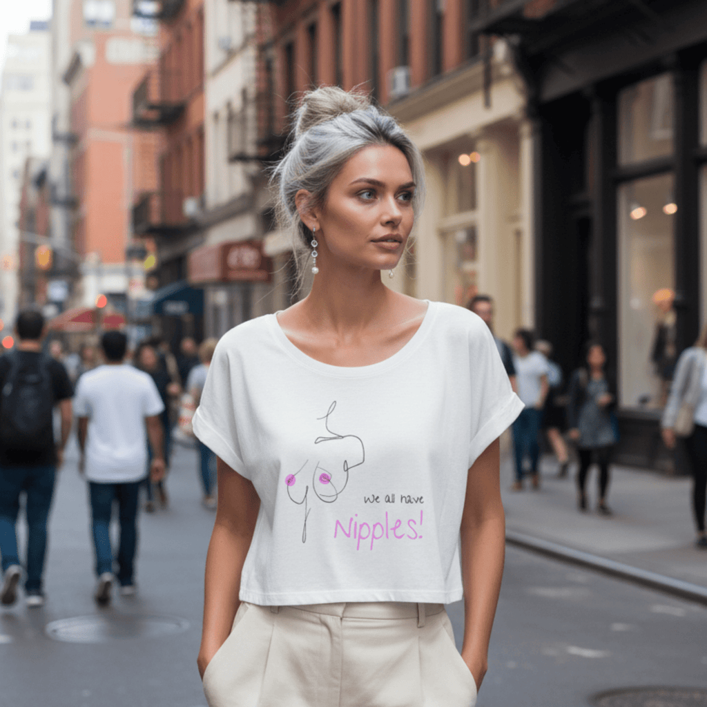No Shit Shirts - Crop Shirt (Frontprint Large): We all have nipples! - Body & Autonomy & Sexism - basic