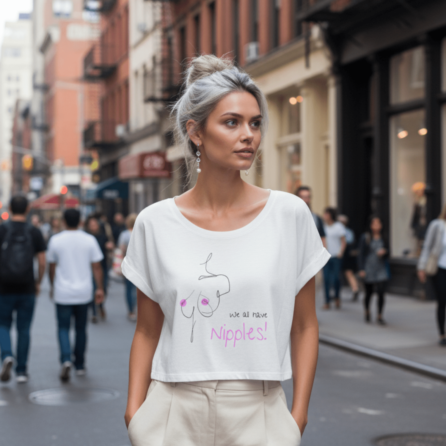 No Shit Shirts - Crop Shirt (Frontprint Large): We all have nipples! - Body & Autonomy & Sexism - basic