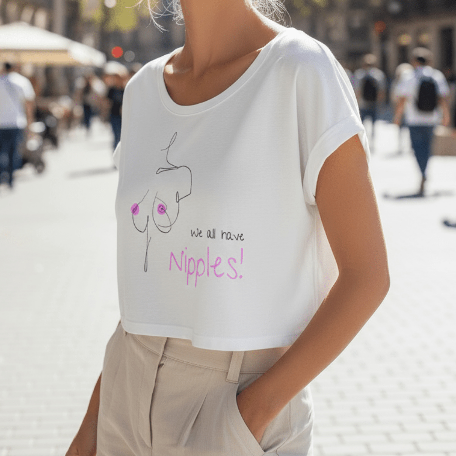 No Shit Shirts - Crop Shirt (Frontprint Large): We all have nipples! - Body & Autonomy & Sexism - basic
