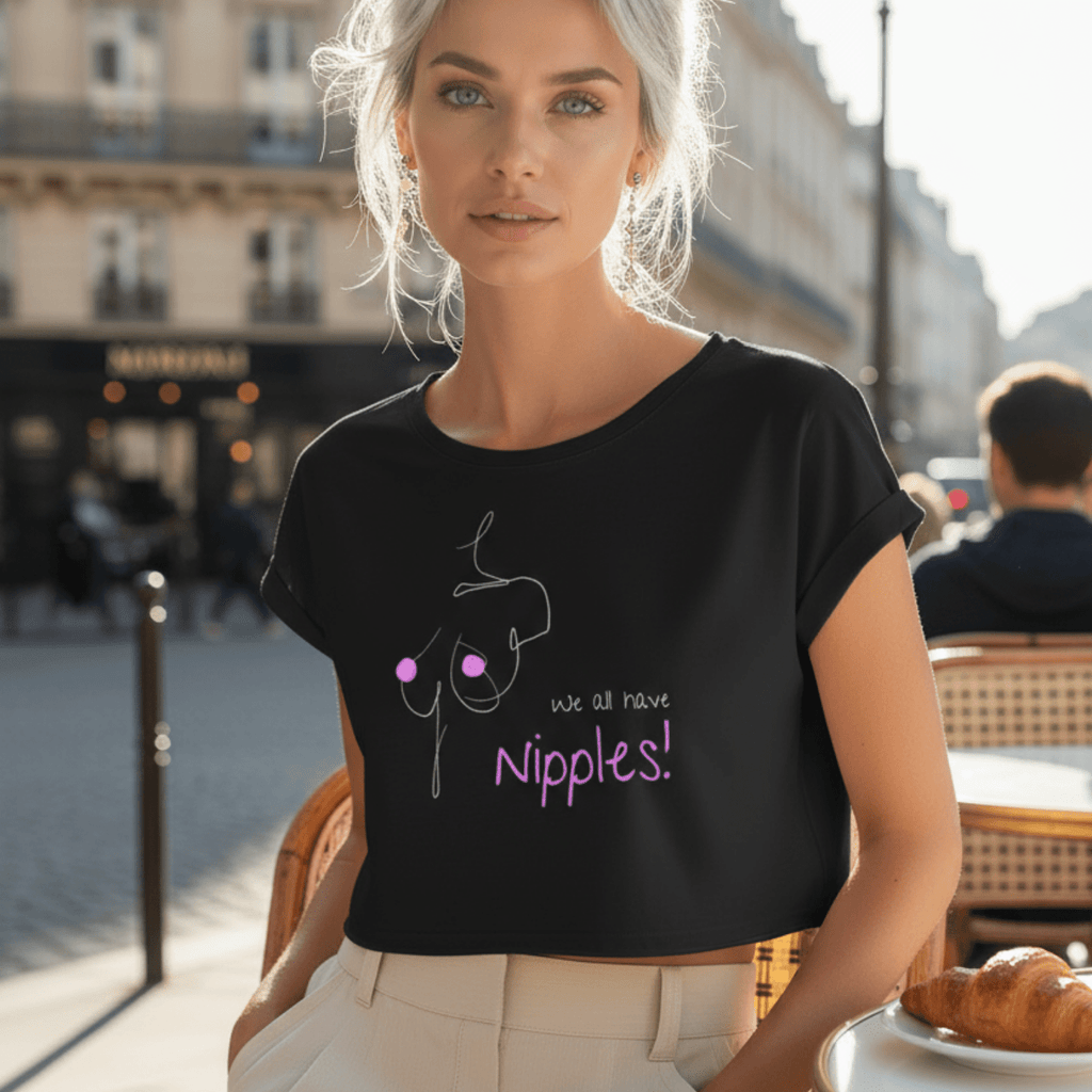 No Shit Shirts - Crop Shirt (Frontprint Large): We all have nipples! - Body & Autonomy & Sexism - basic