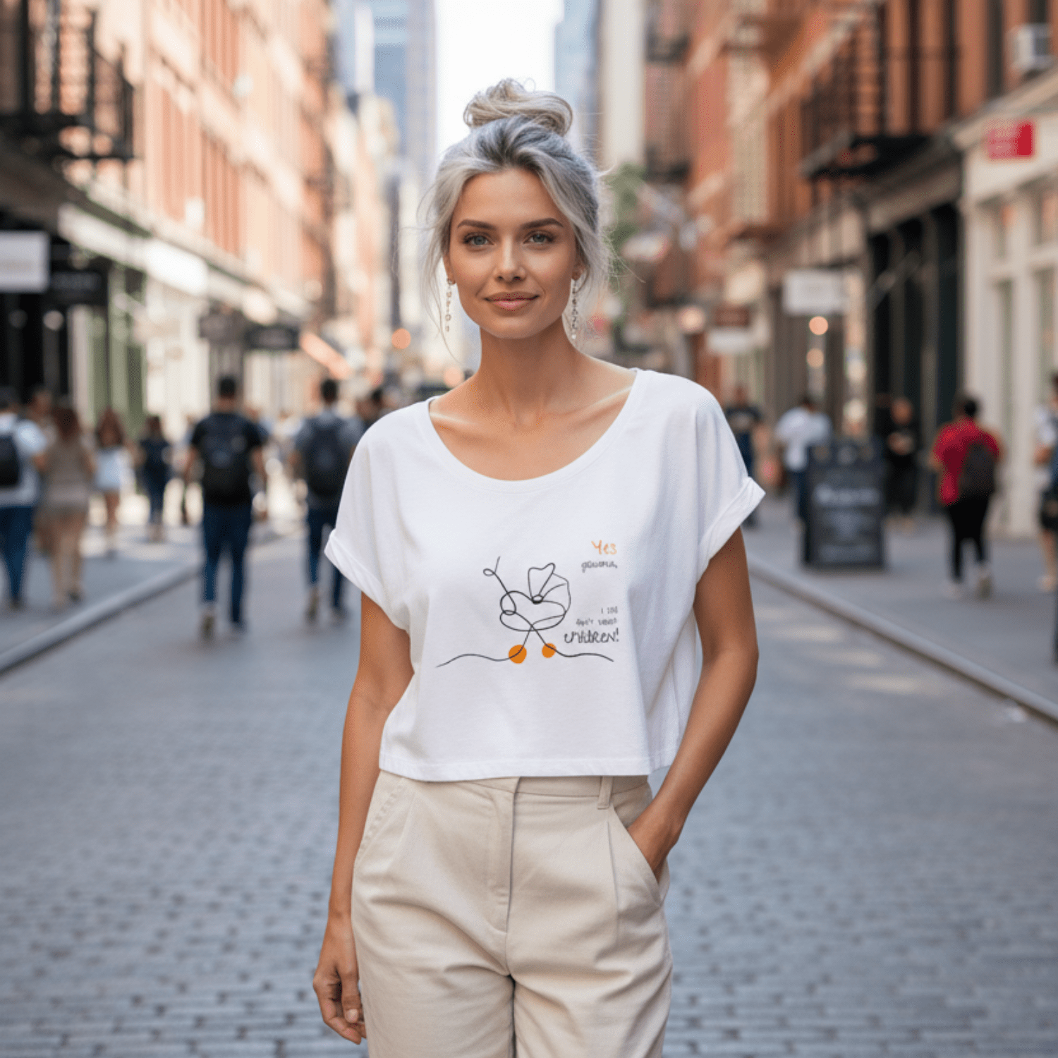 No Shit Shirts - Crop Shirt (Frontprint Large): Yes, grandma, I still don’t want children - Crop Shirts - basic