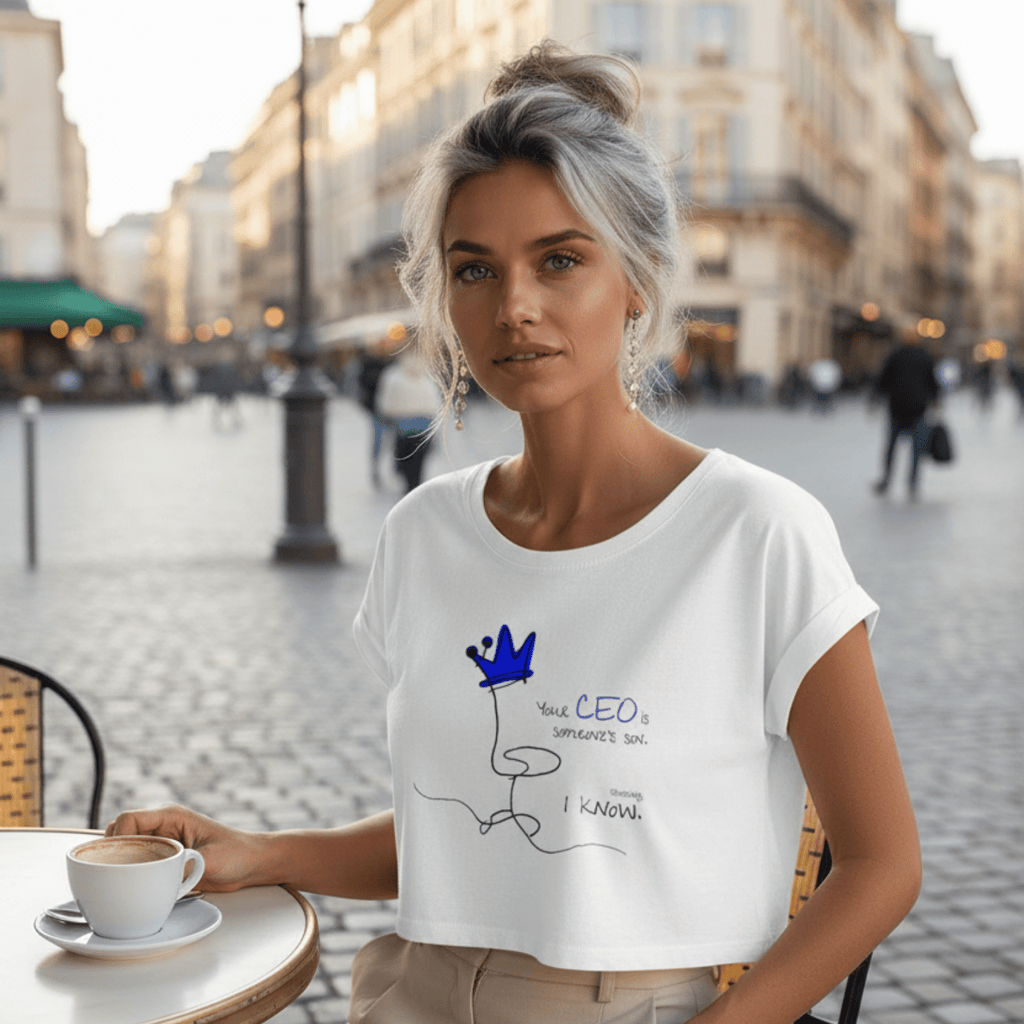 No Shit Shirts - Crop Shirt (Frontprint Large): Your CEO is someone’s son. Shocking, I know. - Crop Shirts - basic