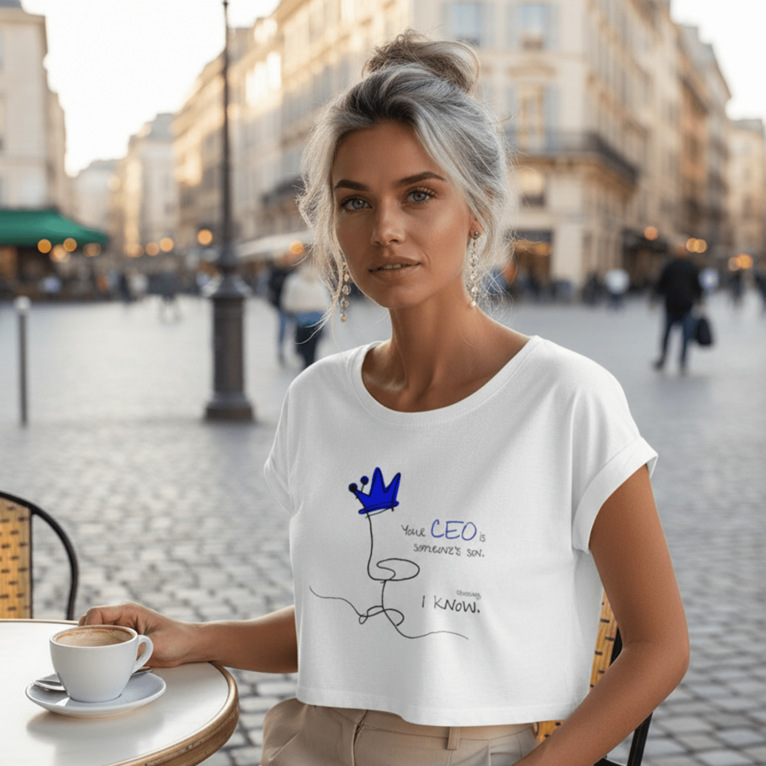 No Shit Shirts - Crop Shirt (Frontprint Large): Your CEO is someone’s son. Shocking, I know. - Crop Shirts - basic