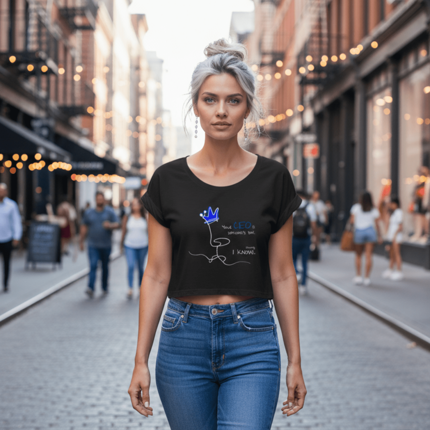 No Shit Shirts - Crop Shirt (Frontprint Large): Your CEO is someone’s son. Shocking, I know. - Crop Shirts - basic