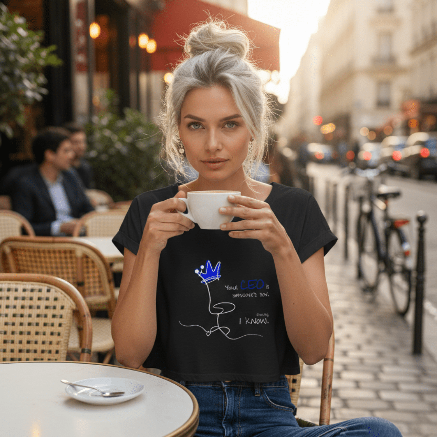 No Shit Shirts - Crop Shirt (Frontprint Large): Your CEO is someone’s son. Shocking, I know. - Crop Shirts - basic