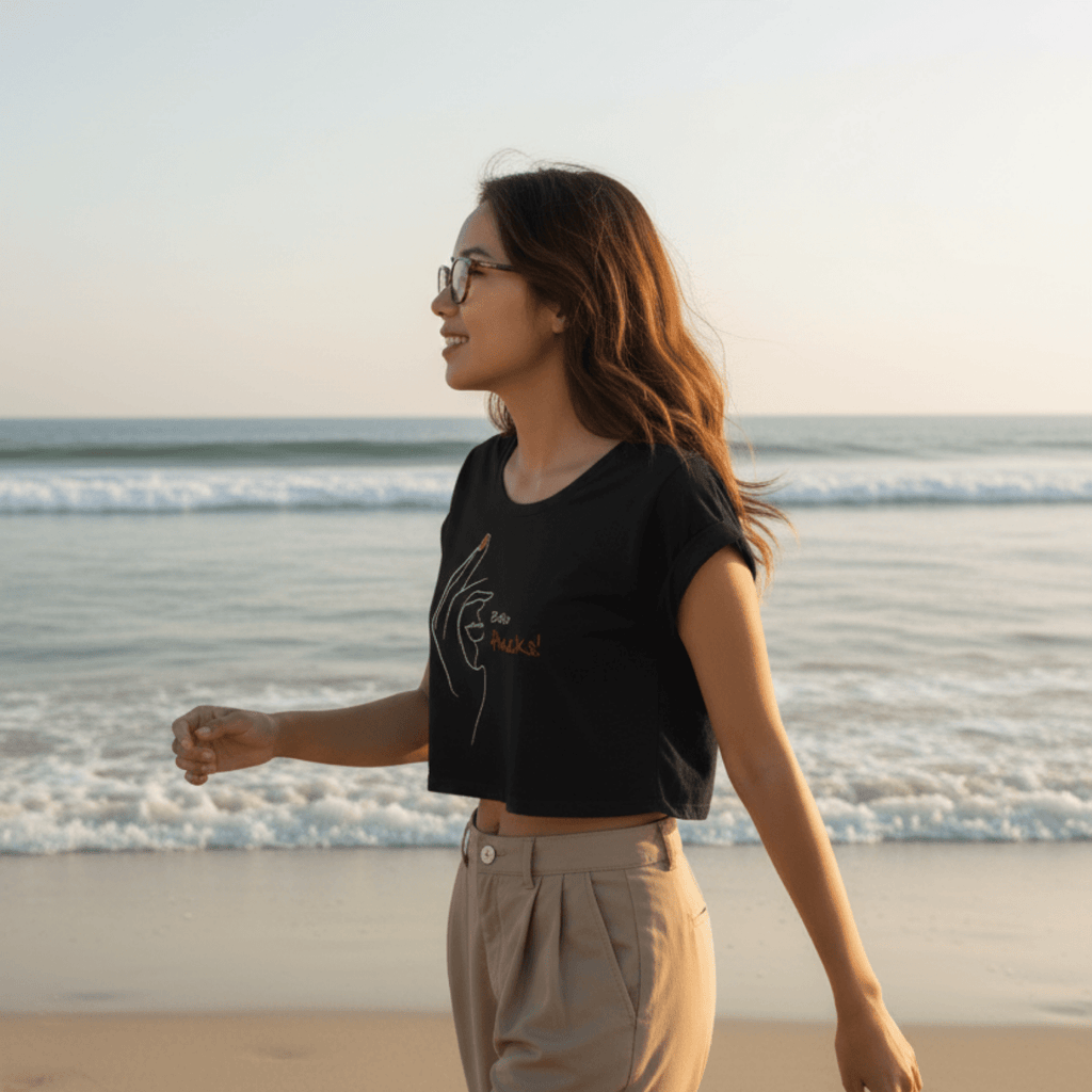 No Shit Shirts - Crop Shirt (Frontprint Large): Zero Fucks - Crop Shirts - basic