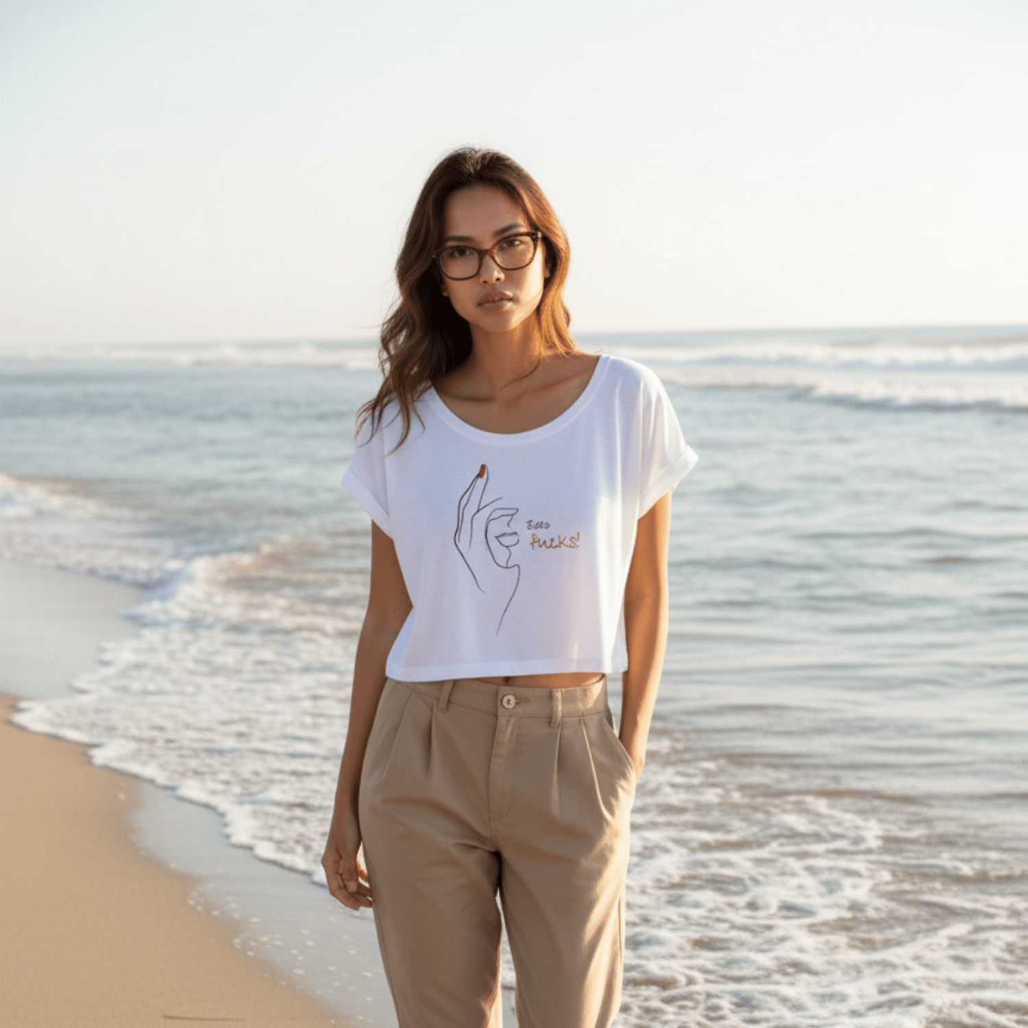 No Shit Shirts - Crop Shirt (Frontprint Large): Zero Fucks - Crop Shirts - basic