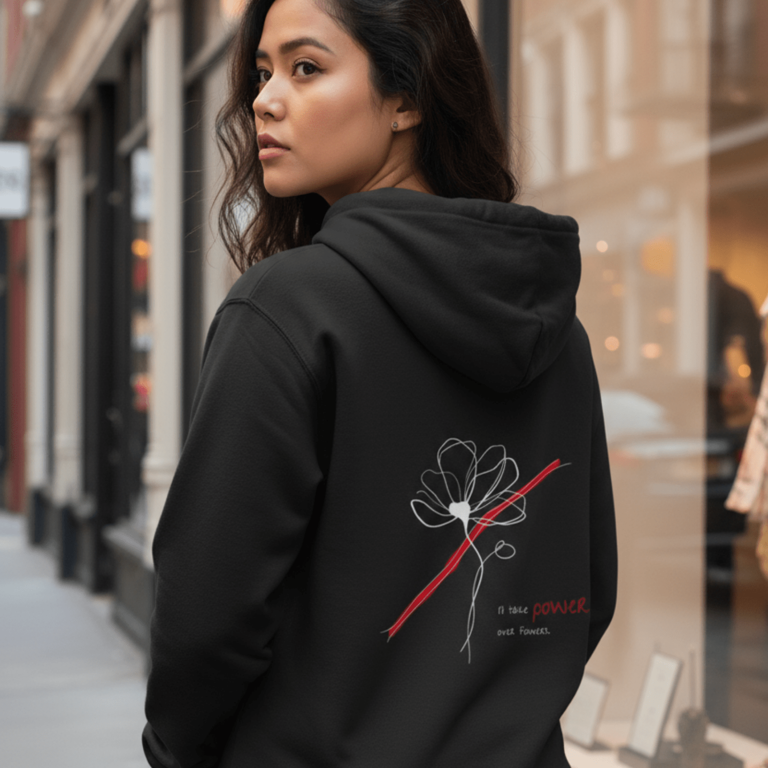 No Shit Shirts - Hoodie (Backprint): I’ll take power over flowers - Hoodies - basic