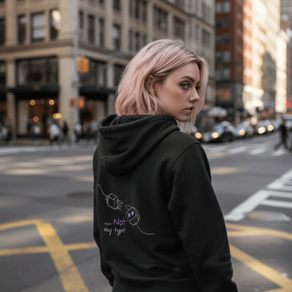 No Shit Shirts - Hoodie (Backprint): Your not my type - Body & Autonomy & Sexism - basic