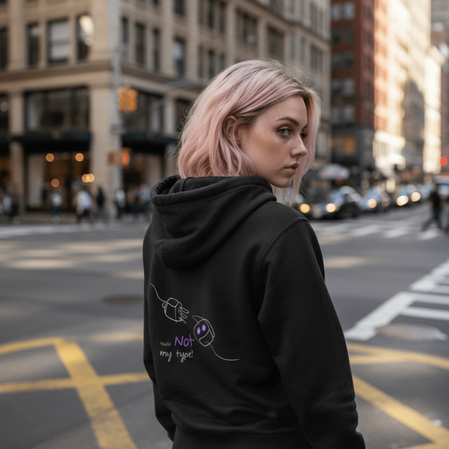 No Shit Shirts - Hoodie (Backprint): Your not my type - Body & Autonomy & Sexism - basic