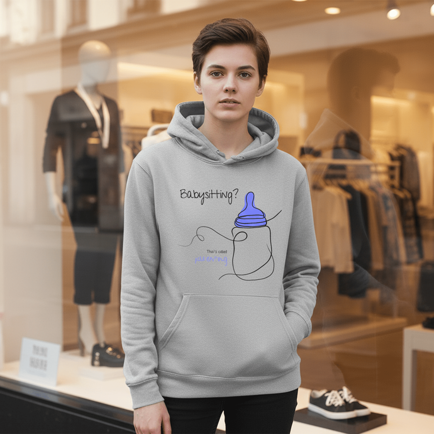 No Shit Shirts - Hoodie (Frontprint Large): Babysitting? That’s called parenting! - Gender Roles - basic