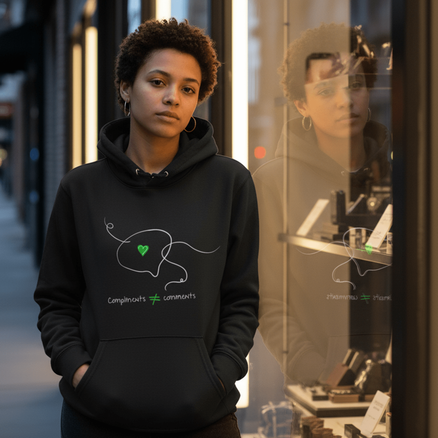 No Shit Shirts - Hoodie (Frontprint Large): Compliments ≠ comments. - Hoodies - basic