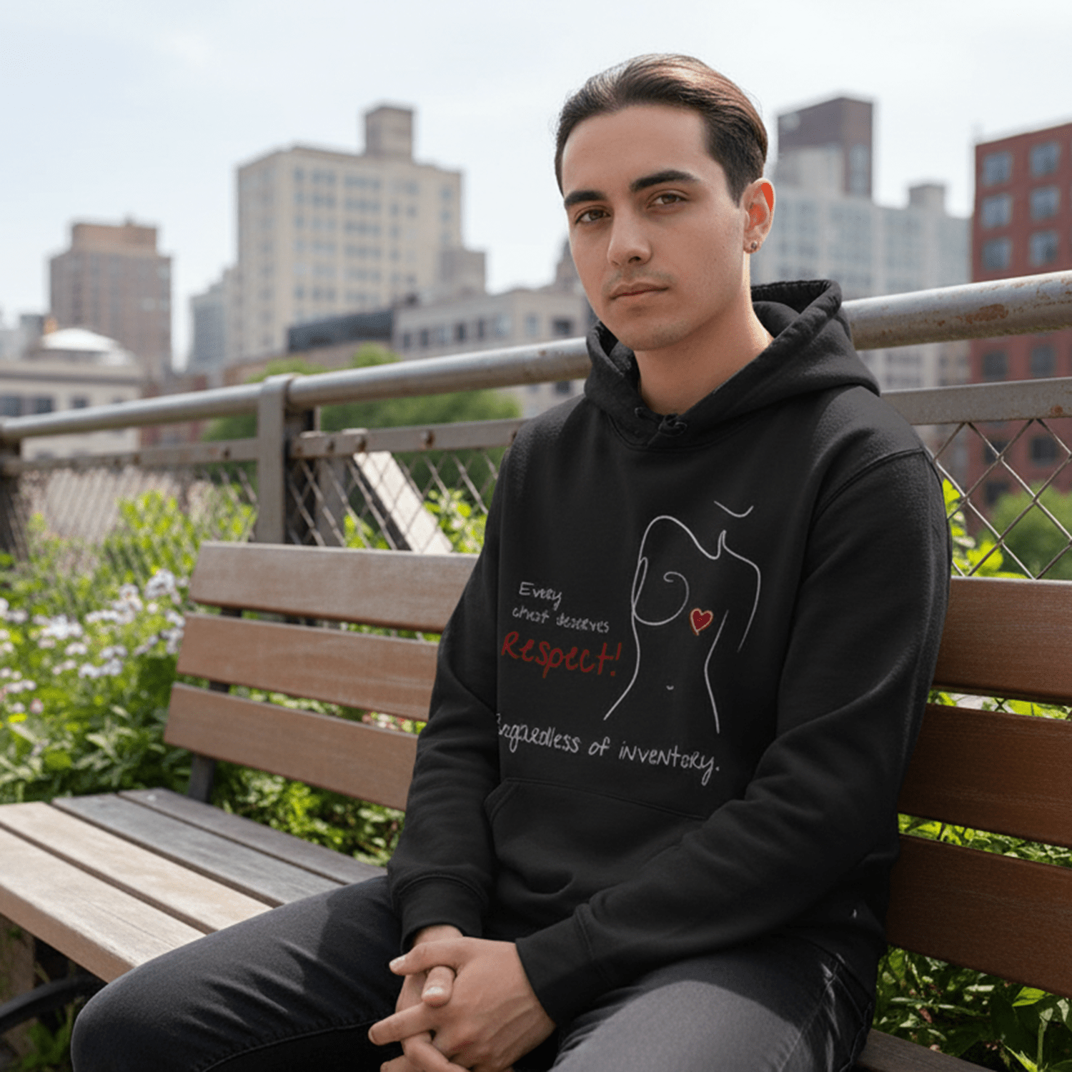 No Shit Shirts - Hoodie (Frontprint Large): Every chest deserves respect. Regardless of inventory. - Body & Autonomy & Sexism - basic