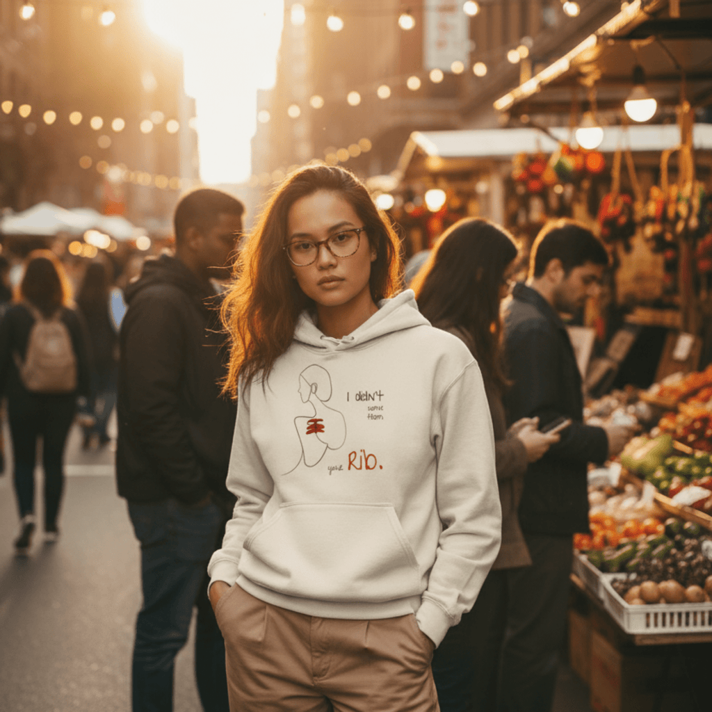 No Shit Shirts - Hoodie (Frontprint Large): I didn’t come from your rib. - Body & Autonomy & Sexism - basic