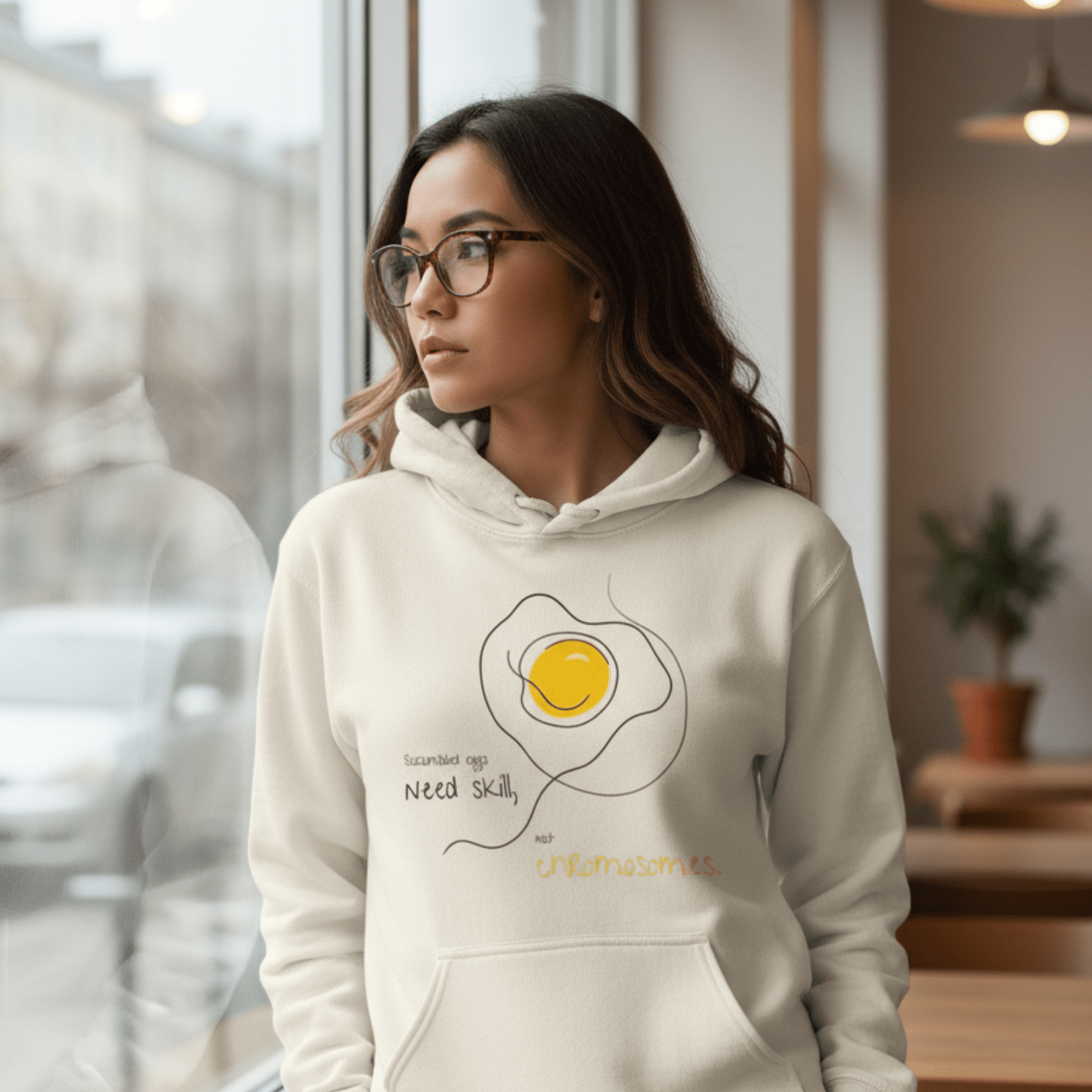No Shit Shirts - Hoodie (Frontprint Large): Scrambled eggs need skill, not chromosomes. - Gender Roles - basic