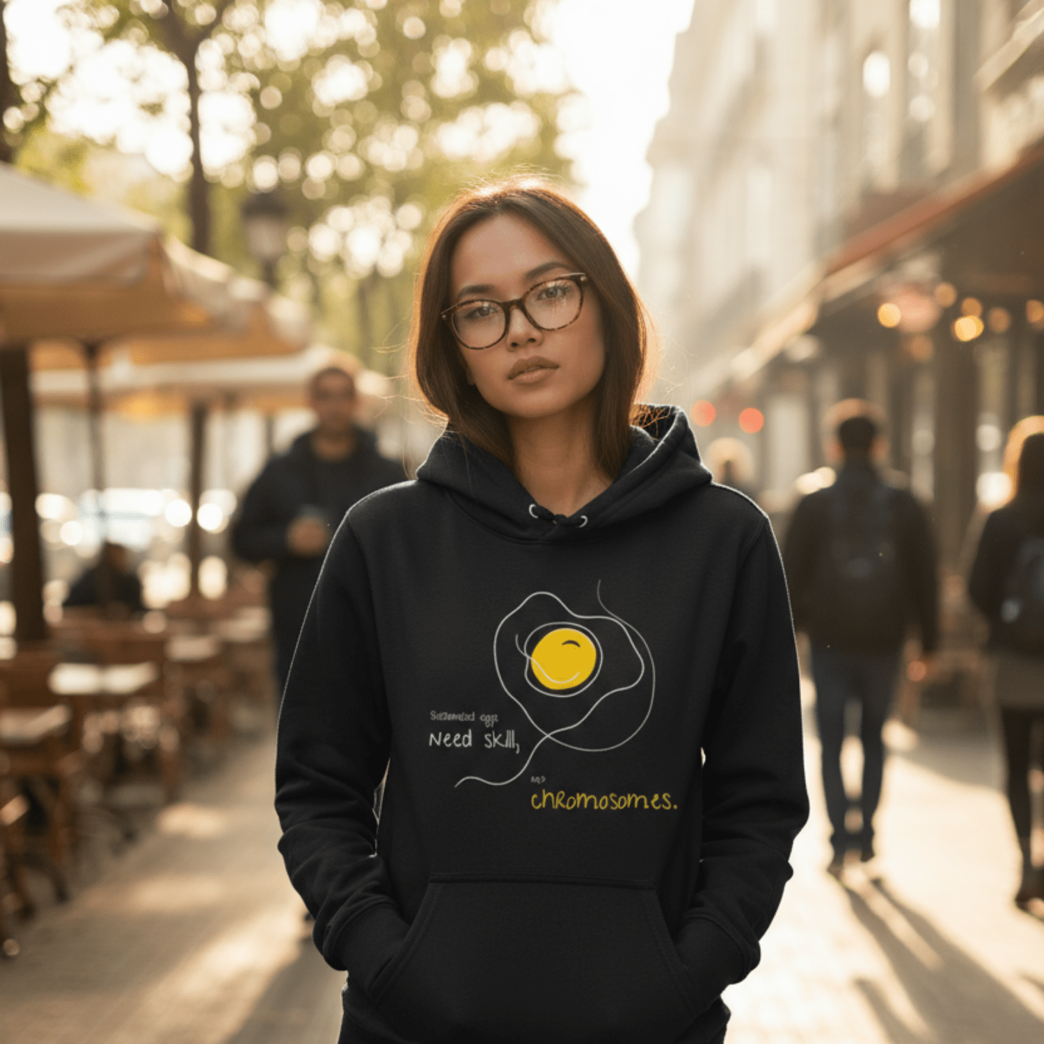 No Shit Shirts - Hoodie (Frontprint Large): Scrambled eggs need skill, not chromosomes. - Gender Roles - basic