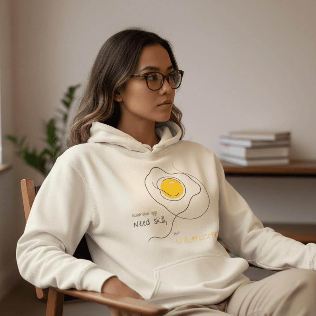 No Shit Shirts - Hoodie (Frontprint Large): Scrambled eggs need skill, not chromosomes. - Gender Roles - basic