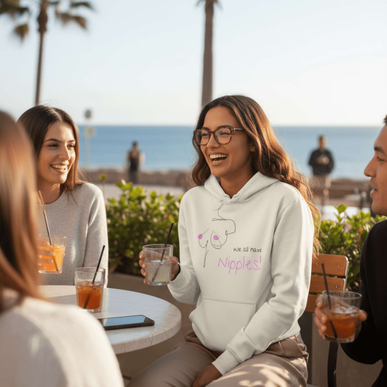 No Shit Shirts - Hoodie (Frontprint Large): We all have nipples! - Body & Autonomy & Sexism - basic