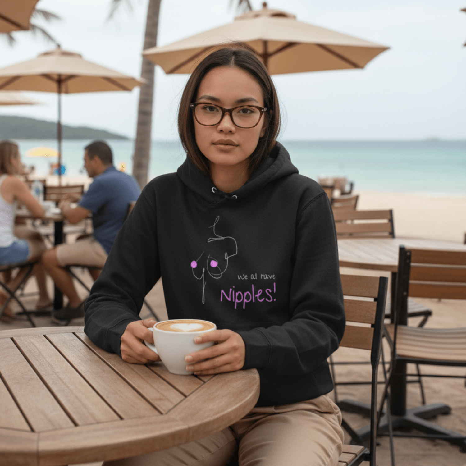 No Shit Shirts - Hoodie (Frontprint Large): We all have nipples! - Body & Autonomy & Sexism - basic