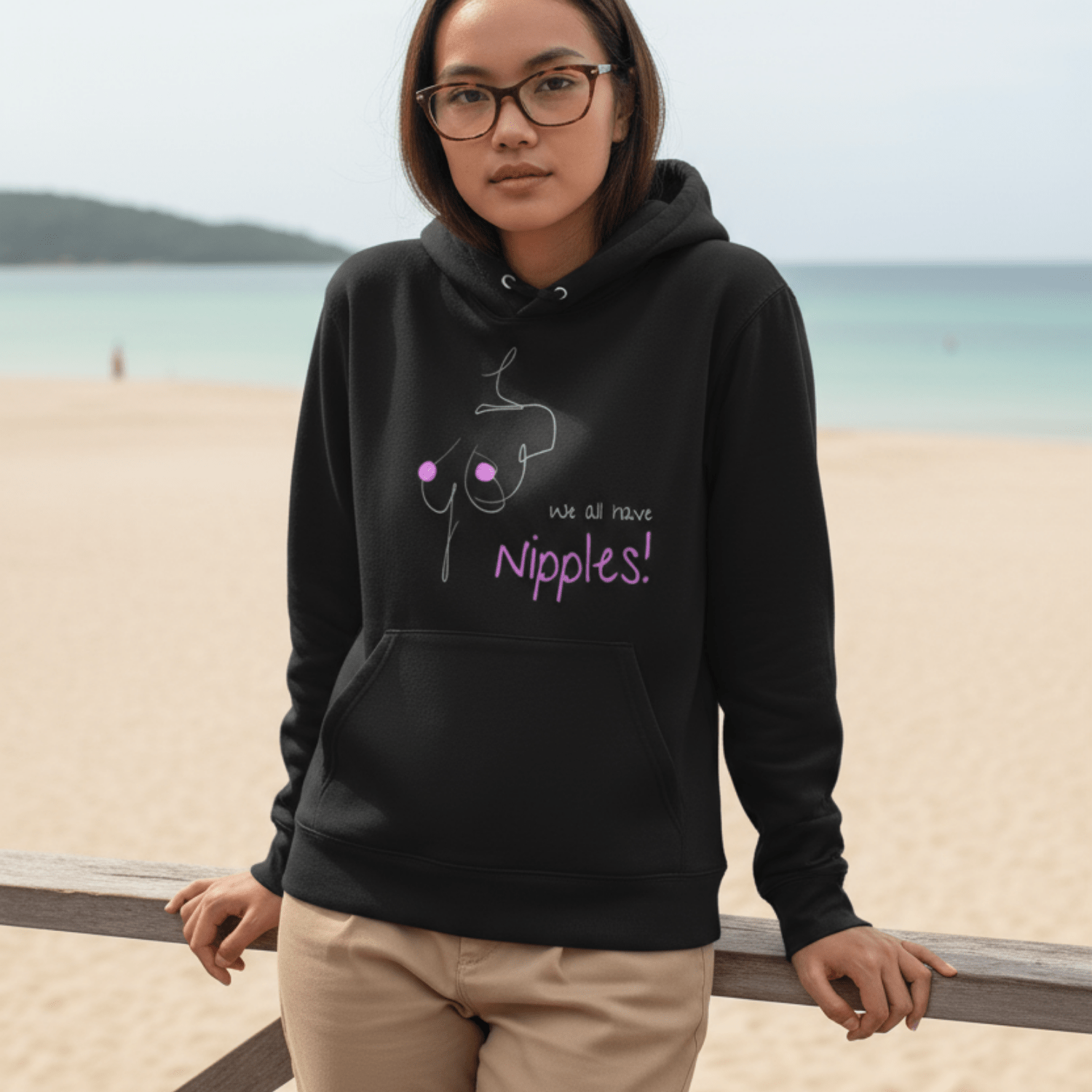 No Shit Shirts - Hoodie (Frontprint Large): We all have nipples! - Body & Autonomy & Sexism - basic