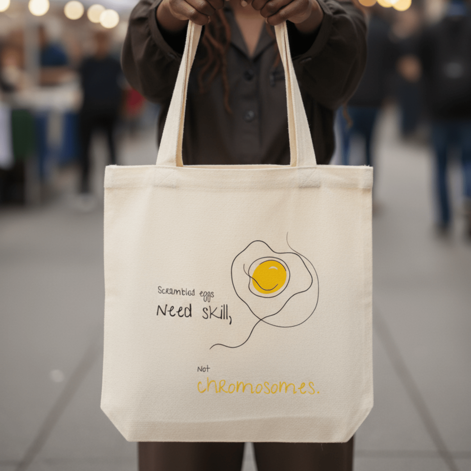 No Shit Shirts - Jutebeutel: Scrambled eggs need skill, not chromosomes. - Gender Roles - basic