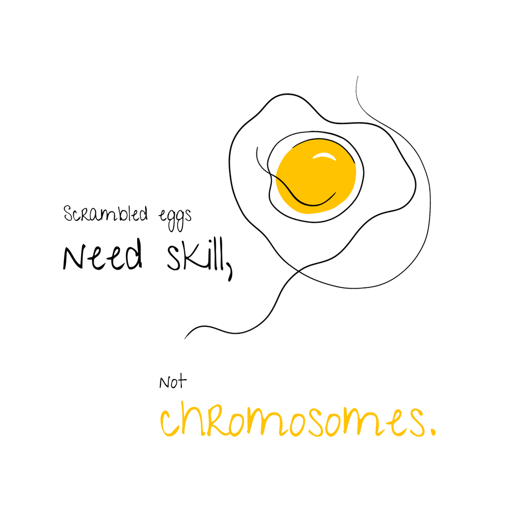 No Shit Shirts - Jutebeutel: Scrambled eggs need skill, not chromosomes. - Gender Roles - basic