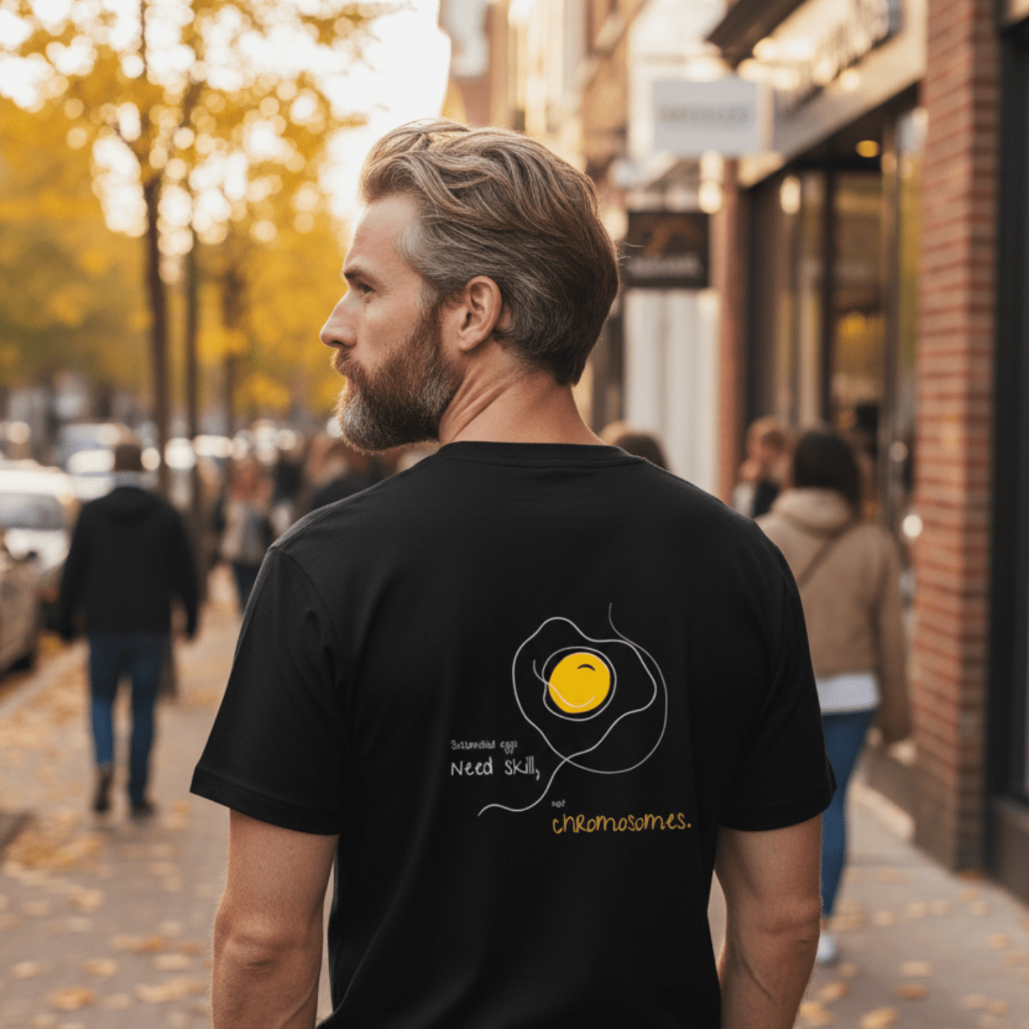 No Shit Shirts - Oversize Shirt (Backprint): Scrambled eggs need skill, not chromosomes. - Gender Roles - basic