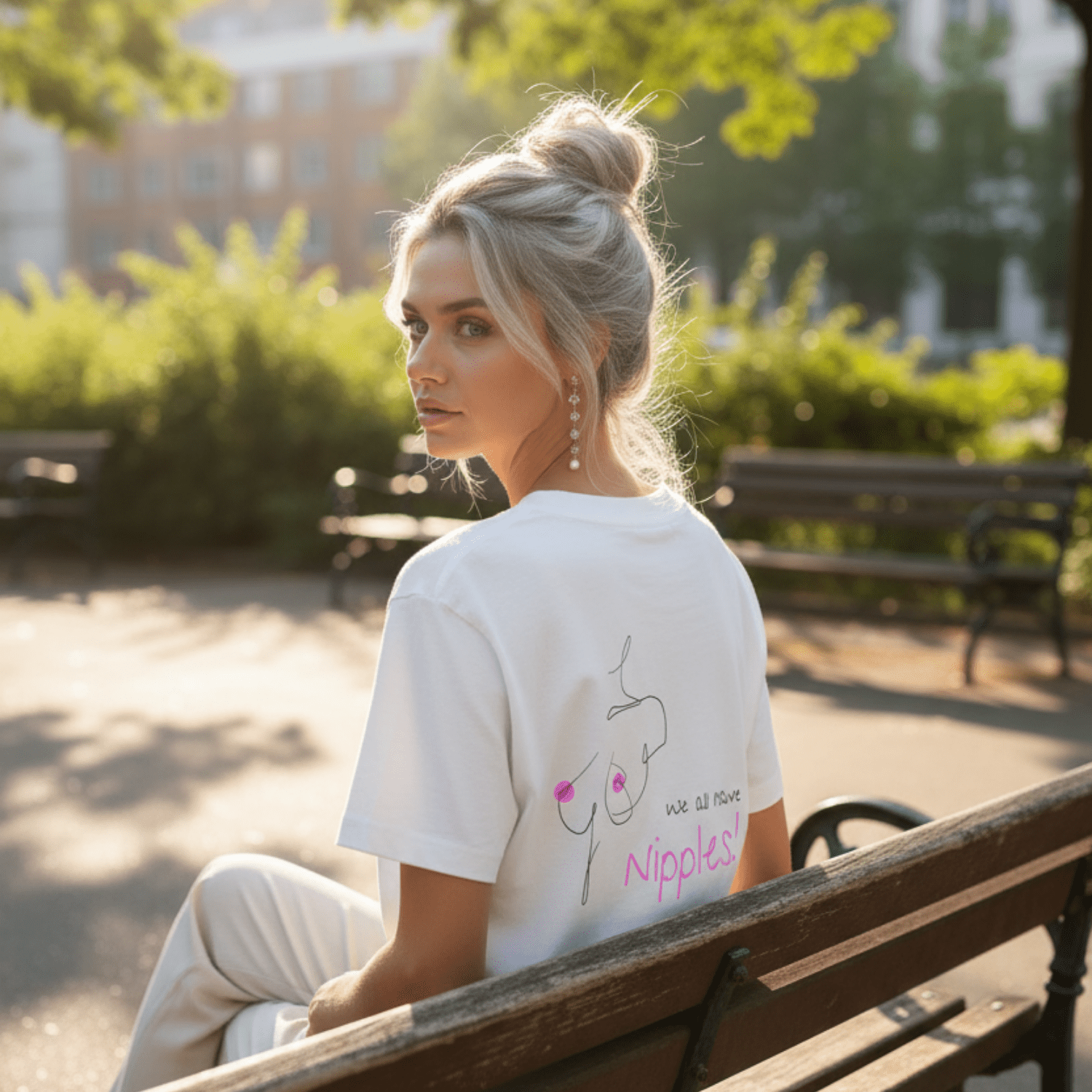 No Shit Shirts - Oversize Shirt (Backprint): We all have nipples! - Body & Autonomy & Sexism - basic