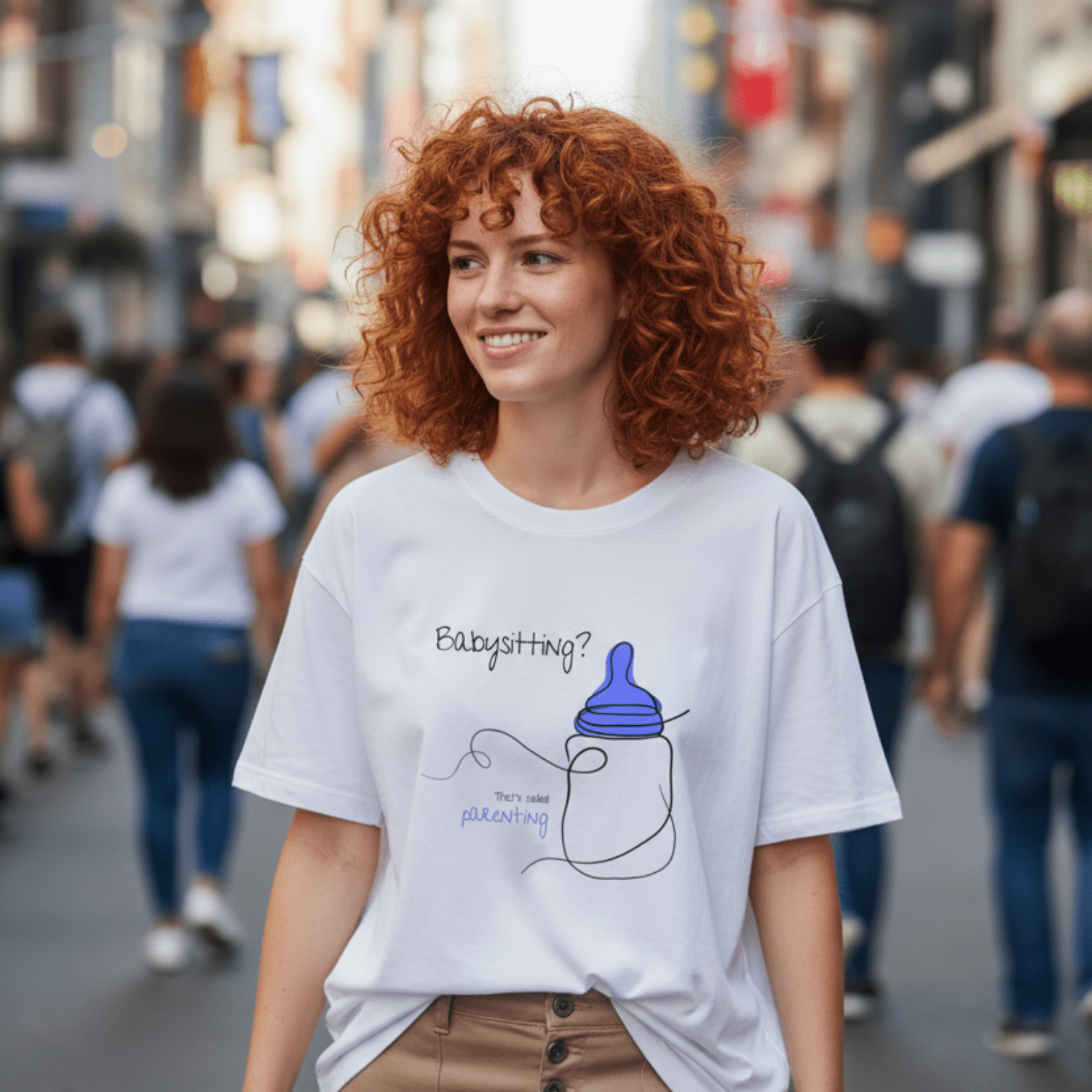 No Shit Shirts - Oversize Shirt (Frontprint Large): Babysitting? That’s called parenting! - Gender Roles - basic