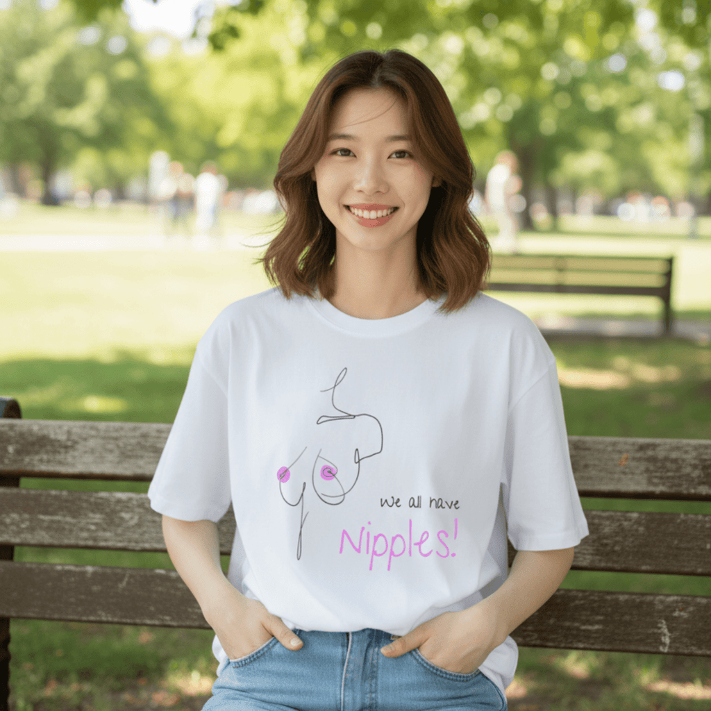 No Shit Shirts - Oversize Shirt (Frontprint Large): We all have nipples! - Body & Autonomy & Sexism - basic