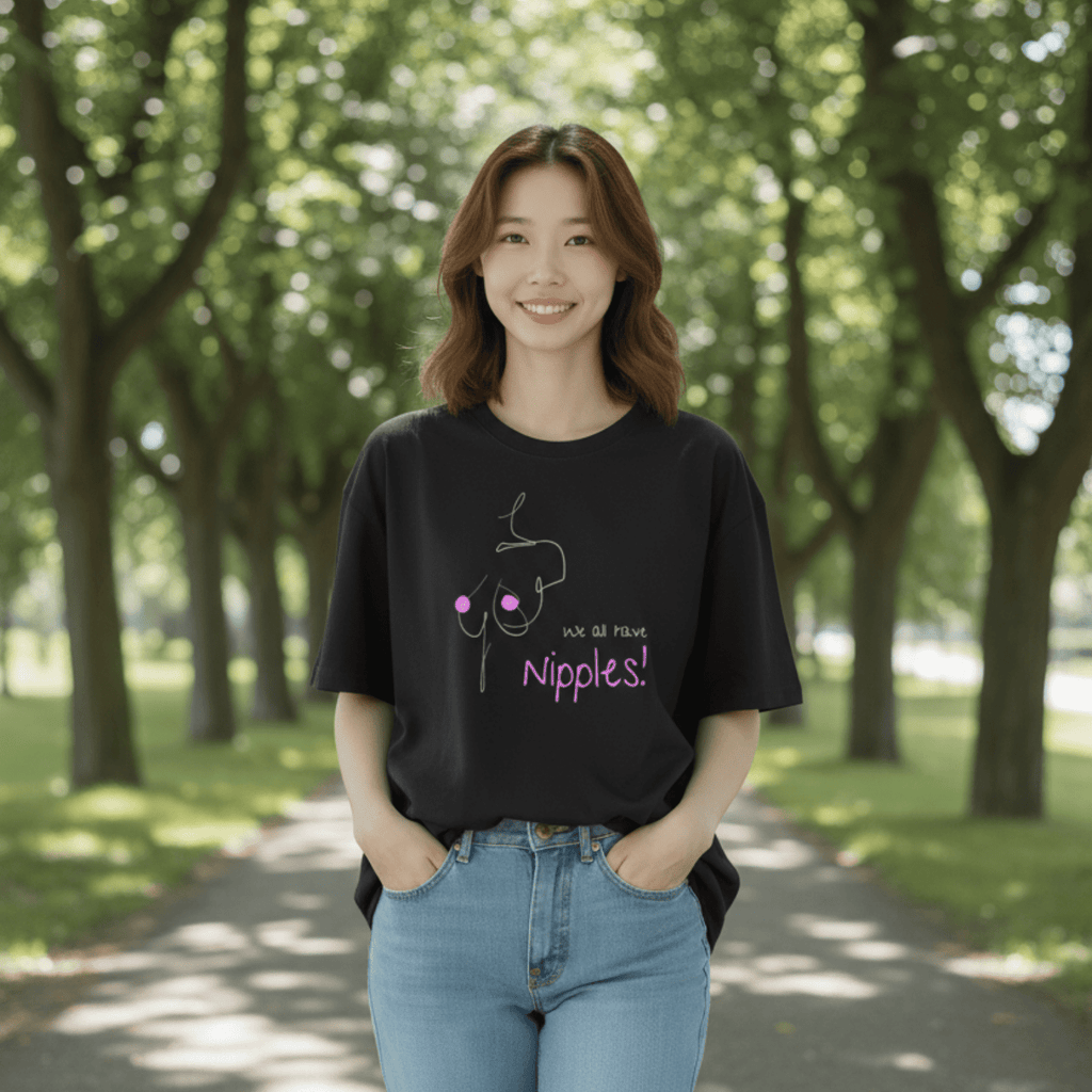 No Shit Shirts - Oversize Shirt (Frontprint Large): We all have nipples! - Body & Autonomy & Sexism - basic