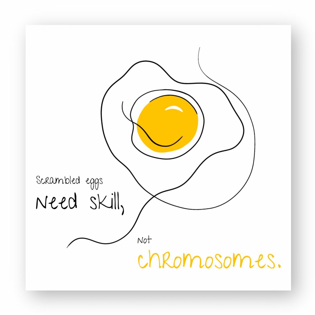 No Shit Shirts - Sticker: Scrambled eggs need skill, not chromosomes. - Gender Roles - basic