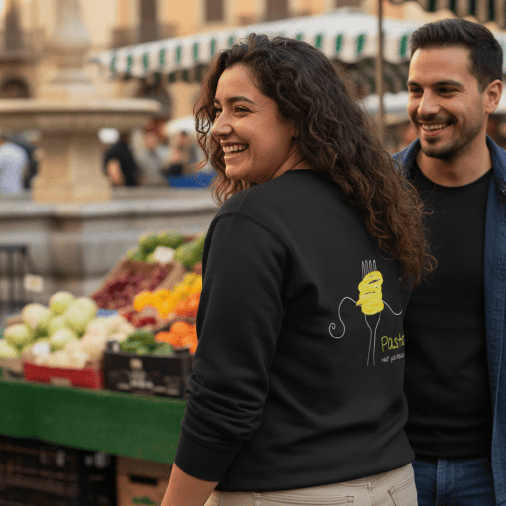 No Shit Shirts - Sweatshirt (Backprint): Pasta, not patriarchy - Society & Patriarchy - basic