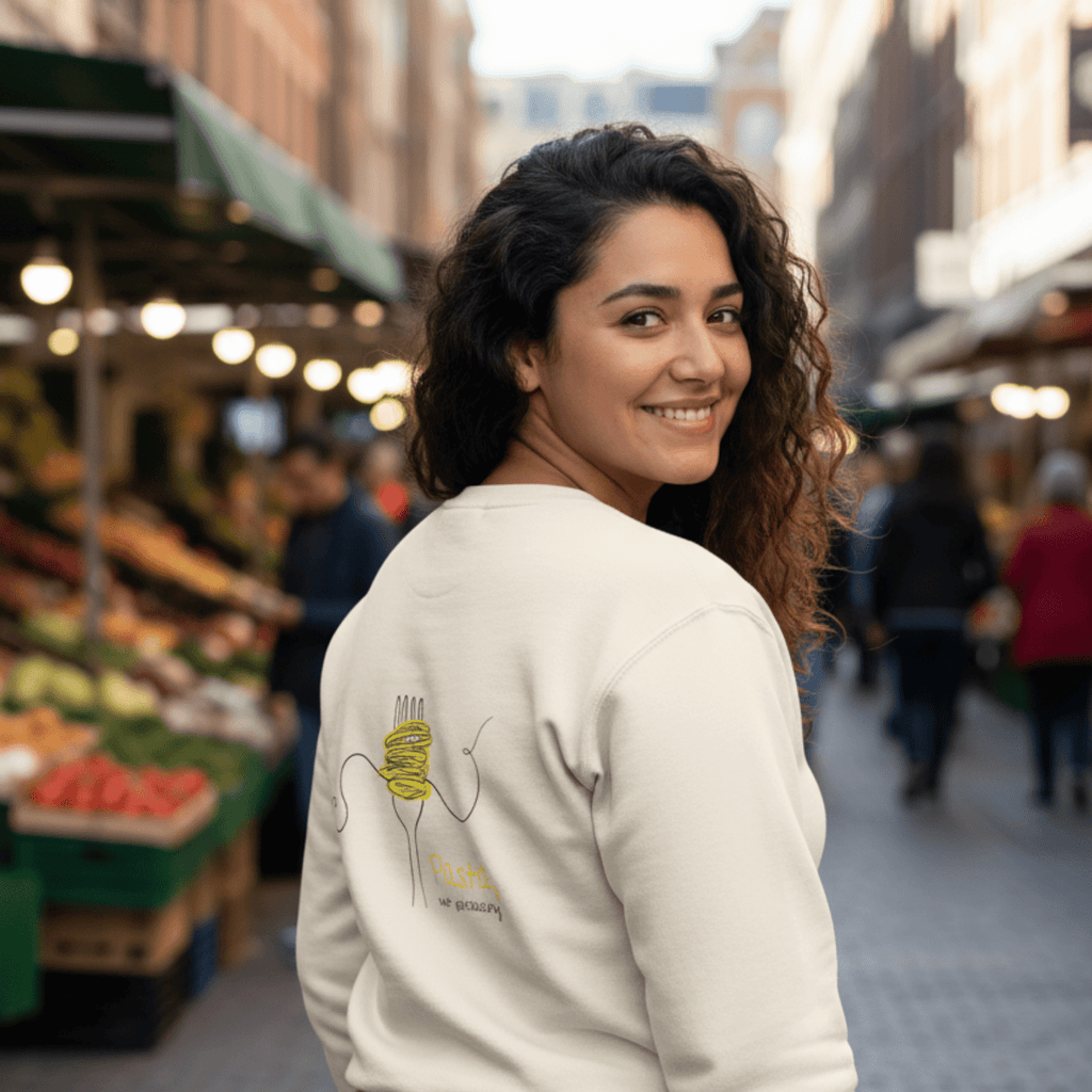 No Shit Shirts - Sweatshirt (Backprint): Pasta, not patriarchy - Society & Patriarchy - basic