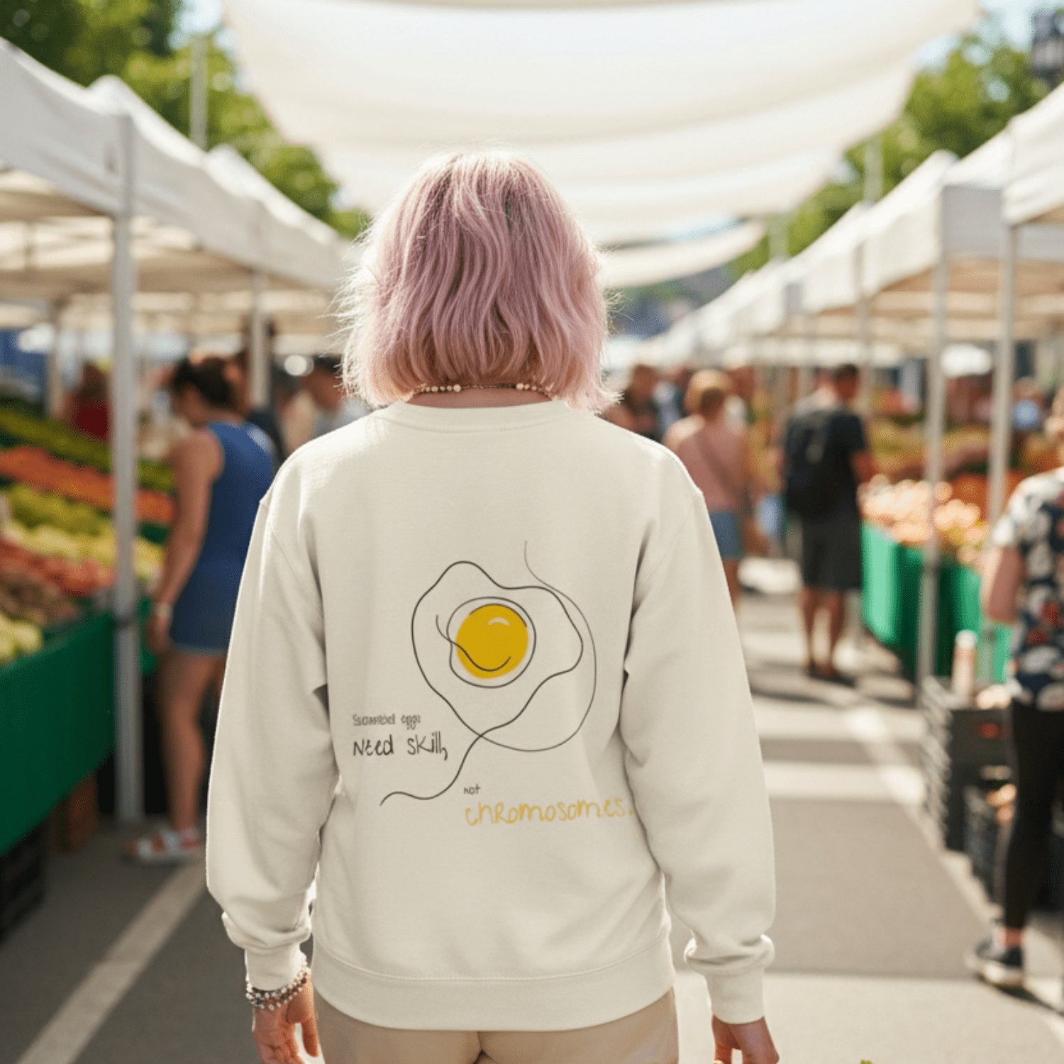 No Shit Shirts - Sweatshirt (Backprint): Scrambled eggs need skill, not chromosomes. - Gender Roles - basic