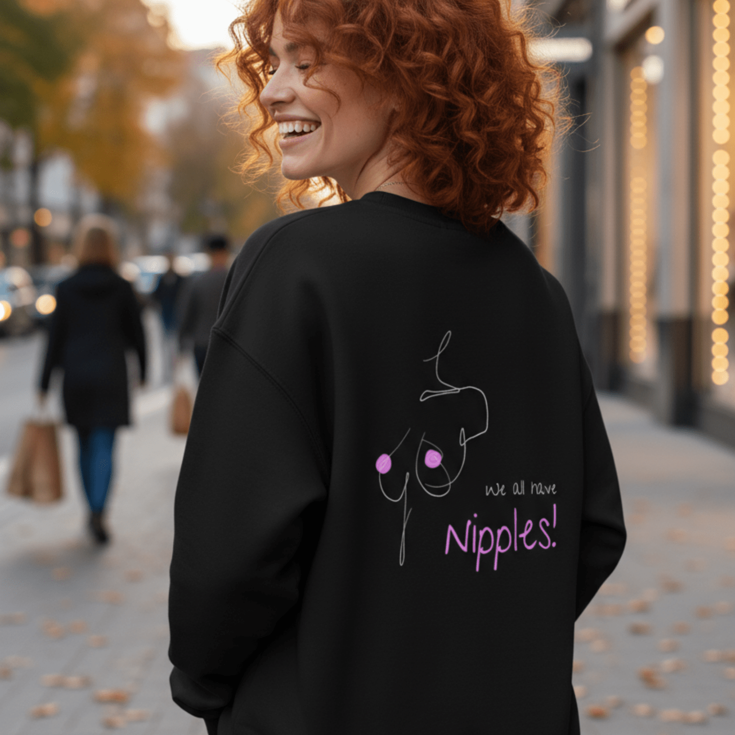 No Shit Shirts - Sweatshirt (Backprint): We all have nipples! - Body & Autonomy & Sexism - basic